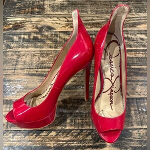 Jessica Simpson Vibrant Red Peep Toe Heels